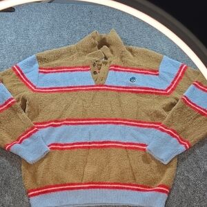 Disney Men's Striped Crewneck Sweater - Brown, Light Blue, and Red